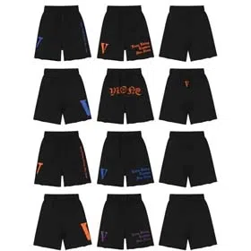 Veron Jerry Big V Letter Print Cotton Terry Casual Shorts-2490  