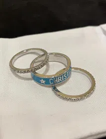 Dior gold letter blue enamel diamond ring set three-piece set-3710  