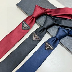 Prada Classic Enamel Triangle Logo Silk Tie-6590  